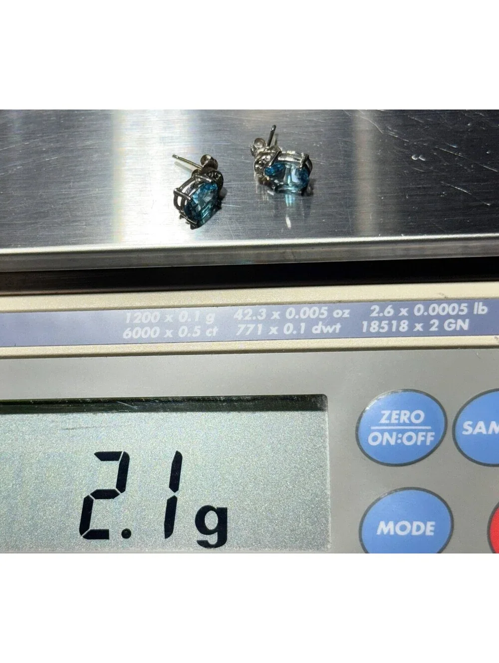 14k solid white gold aquamarine stone natural diamond 1.51CTW stud earrings